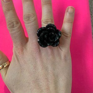 Black Flower Cocktail Ring